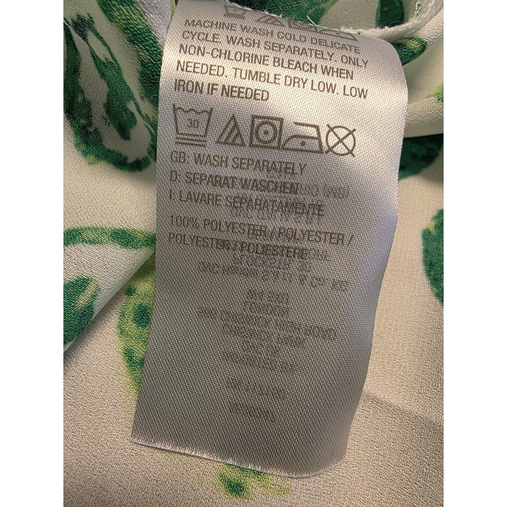Belle by Kim Gravel Green White Abstract Circle Print Split V-Neck Blouse M - Picture 6 of 6